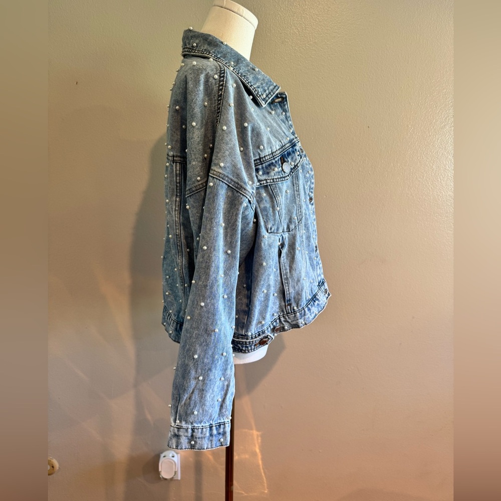 Blank NYC Light Blue Pearl-Studded Denim Jacket - Picture 5 of 6